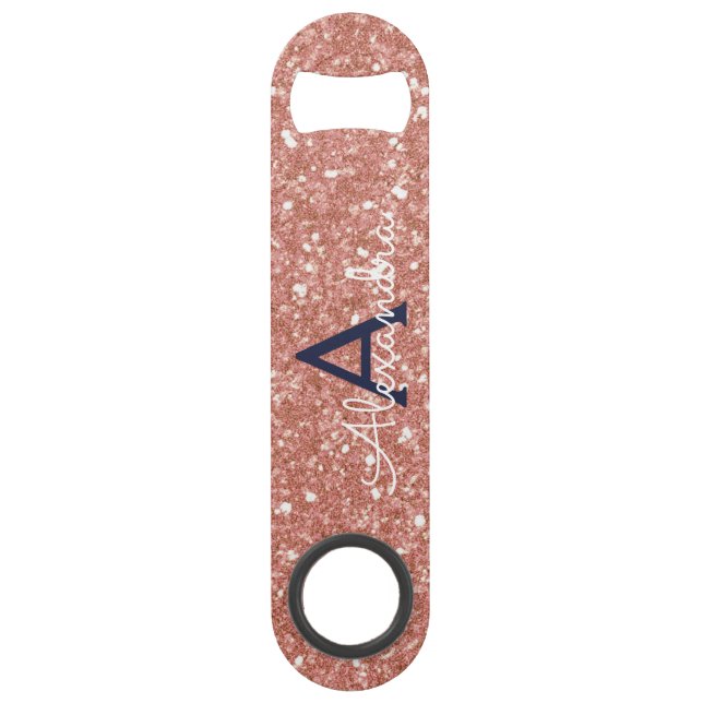 Pink Rose Gold Navy Blue Glitter Sparkle Monogram (Front)