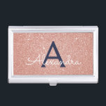 Pink Rose Gold Navy Blue Glitter Sparkle Monogram Business Card Holder<br><div class="desc">Blush Pink Rose Gold and Navy Blue Faux Glitter and Sparkle Elegant Monogram Business Card Holder. This Business Card Holder can be customised to include your initial and first name.</div>