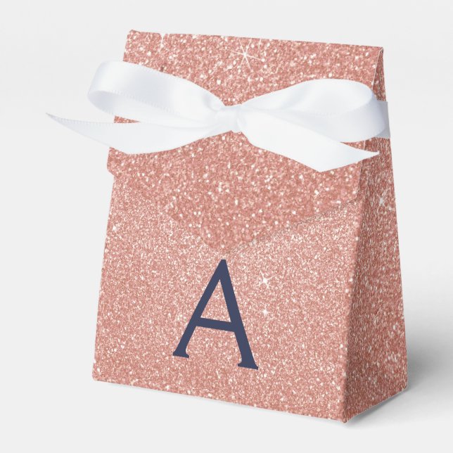 Pink Rose Gold Navy Blue Glitter Sparkle Monogram Favour Box (Front Side)