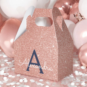 Pink Rose Gold Navy Blue Glitter Sparkle Monogram Favour Box