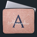 Pink Rose Gold Navy Blue Glitter Sparkle Monogram Laptop Sleeve<br><div class="desc">Blush Pink and Rose Gold Navy Blue Faux Glitter and Sparkle Elegant Monogram Case. This case can be customised to include your initial and first name.</div>