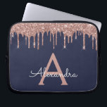 Pink Rose Gold Navy Blue Glitter Sparkle Monogram Laptop Sleeve<br><div class="desc">Pink Rose Gold and Navy Blue Faux Dripping Modern and Elegant Girly Glitter and Sparkle Elegant Monogram Case. This case can be customised to include your initial and first name.</div>