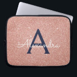 Pink Rose Gold Navy Blue Glitter Sparkle Monogram Laptop Sleeve<br><div class="desc">Blush Pink and Rose Gold Navy Blue Faux Glitter and Sparkle Elegant Monogram Case. This case can be customised to include your initial and first name.</div>