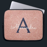Pink Rose Gold Navy Blue Glitter Sparkle Monogram Laptop Sleeve<br><div class="desc">Blush Pink and Rose Gold Navy Blue Faux Glitter and Sparkle Elegant Monogram Case. This case can be customised to include your initial and first name.</div>