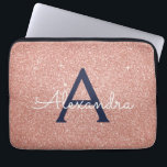 Pink Rose Gold Navy Blue Glitter Sparkle Monogram Laptop Sleeve<br><div class="desc">Blush Pink and Rose Gold Navy Blue Faux Glitter and Sparkle Elegant Monogram Case. This case can be customised to include your initial and first name.</div>