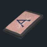 Pink Rose Gold Navy Blue Glitter Sparkle Monogram Trifold Wallet<br><div class="desc">Pink Rose Gold and Navy Blue Faux Glitter and Sparkle Elegant Nylon Wallet. This Nylon Wallet can be customised to include your initial and first name.</div>