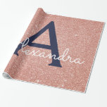 Pink Rose Gold Navy Blue Glitter Sparkle Monogram Wrapping Paper<br><div class="desc">Blush Pink - Rose Gold and Navy Blue Faux Glitter and Sparkle Elegant Gift Wrapping Paper. This gift wrapping paper can be customised to include your initial and first name for a gift package for a Girl's Baby Shower,  Bridal Shower,  Bachelorette Party or Girl's Birthday Party.</div>