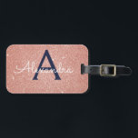 Pink Rose Gold Navy Blue Sparkle Glitter Monogram Luggage Tag<br><div class="desc">Blush Pink - Rose Gold and Navy Blue Sparkle Glitter Monogram Name and Initial Luggage Tag. This bag tag is perfect for Back to School, Work, or Travelling. The Blush Pink Luggage Tag also makes a great party favour for weddings, birthdays, bridal showers, honeymoons or for a bachelorette party. Please...</div>