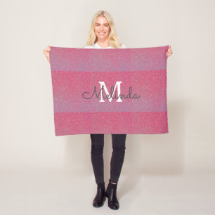 Pink Rose Gold Ombre Girly Monogram Initial Name Fleece Blanket