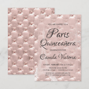 Pink Rose Gold Paris Quinceañera Celebration Invitation