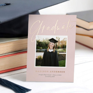 Pink + Rose Gold Photo Graduation Announcement