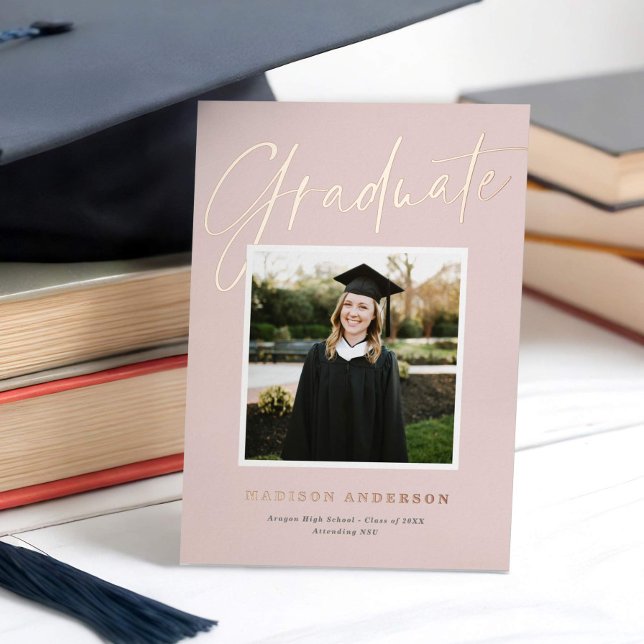 Pink + Rose Gold Photo Graduation Announcement (Creator Uploaded)
