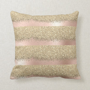 Pink Rose Gold Powder Blush Lux Glitter Stripes Cushion