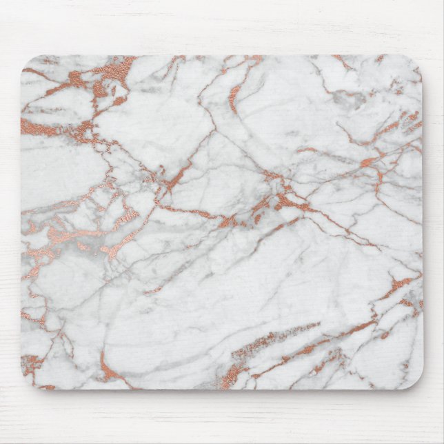 Pink Rose Gold Powder Gold White Grey Marble Mouse Pad (Front)