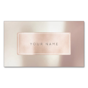 Pink Rose Gold Powder Metal Blush Rectangular Logo Magnetic Business Card