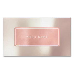 Pink Rose Gold Powder Metallic Rectangular Logo Magnetic Business Card