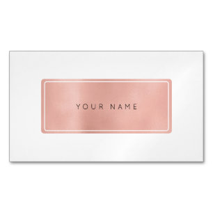 Pink Rose Gold Powder Metallic Rectangular Logo Magnetic Business Card