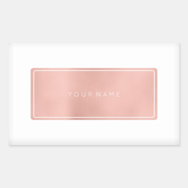 Pink Rose Gold Powder Metallic Rectangular Silver Sticker (Front)