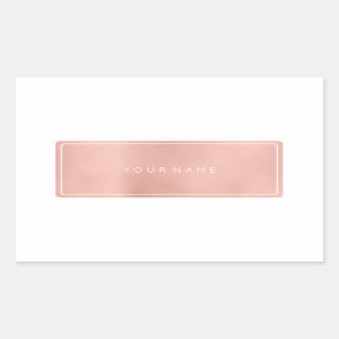 Pink Rose Gold Powder Metallic Rectangular White Sticker