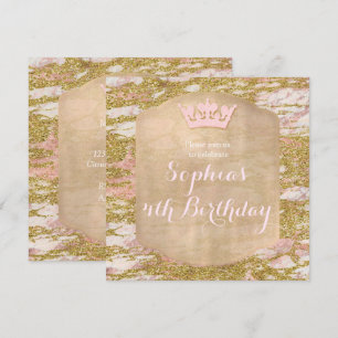 Pink Rose Gold Princess Birthday Party Invitation