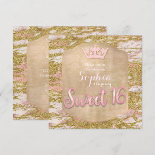 Pink Rose Gold Princess SWEET 16 Party Invitation