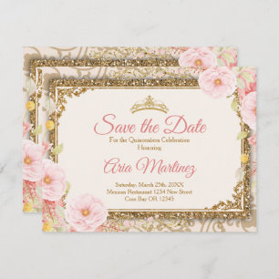 Pink Rose Gold Quinceañera 15 Anos Save the Date  Thank You Card