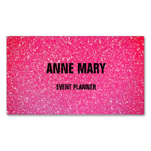 Pink Rose Gold Red Glitter Wedding Event Planner Magnetic Business Card