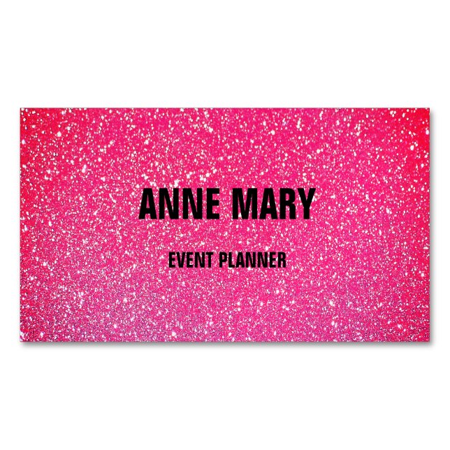 Pink Rose Gold Red Glitter Wedding Event Planner Magnetic Business Card (Front)