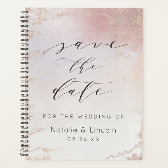 Pink & Rose Gold Save the Date Wedding Planner (Front)