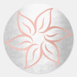 Pink Rose Gold Silver Grey Metallic Mandala Flower Classic Round Sticker