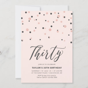  Pink Rose Gold Simple Thirty 30th Birthday Party Invitation