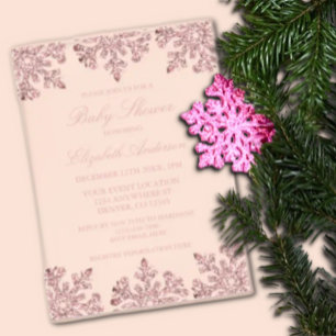 Pink Rose Gold Snowflake Winter Baby Shower Acrylic Invitations