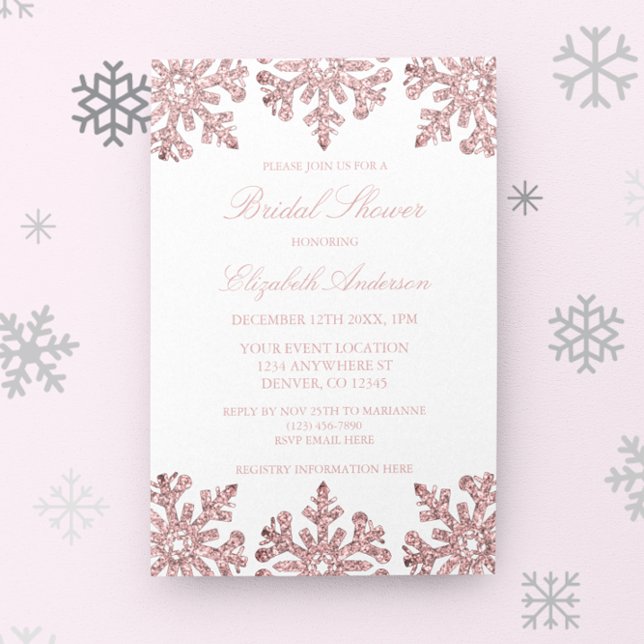 Pink Rose Gold Snowflake Winter Bridal Shower Invitation (Creator Uploaded)