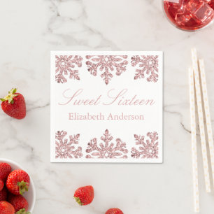Pink Rose Gold Snowflake Winter Sweet 16 Napkin