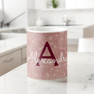 Pink Rose Gold Sparkle Bling Monogram Name Coffee Mug