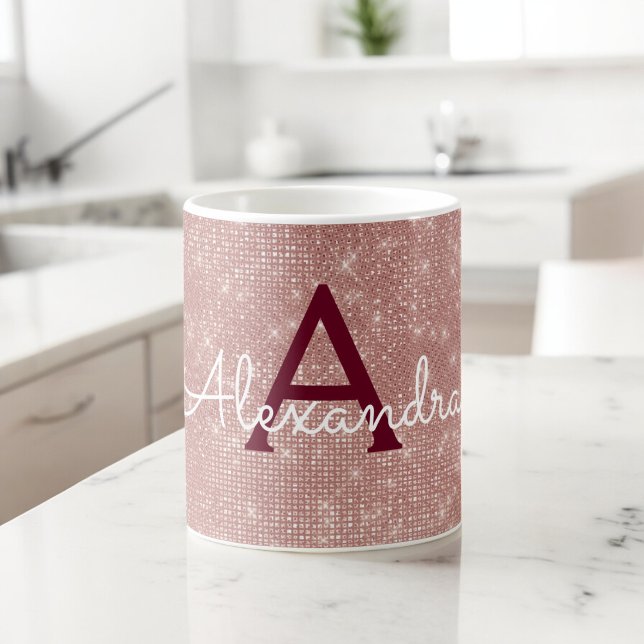 Pink Rose Gold Sparkle Bling Monogram Name Coffee Mug (Creator Uploaded)