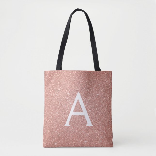 Pink Rose Gold Sparkle Elegant Monogram Book Bag (Front)
