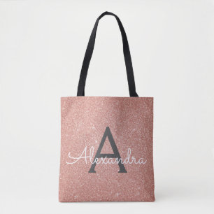 Pink Rose Gold Sparkle Elegant Monogram Book Bag