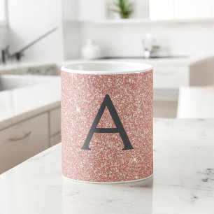 Pink - Rose Gold Sparkle Glitter Monogram Name Coffee Mug