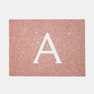 Pink - Rose Gold Sparkle Glitter Monogram Name Doormat
