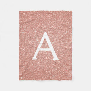 Pink Rose Gold Sparkle Glitter Monogram Name Fleece Blanket