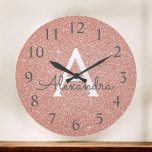 Pink Rose Gold Sparkle Glitter Monogram Name Large Clock<br><div class="desc">Pink - Rose Gold Sparkle Glitter Monogram Name and Initial Serving Wall Clock. The Wall Clock makes the perfect gift for someone who loves pink sparkle glitter.</div>