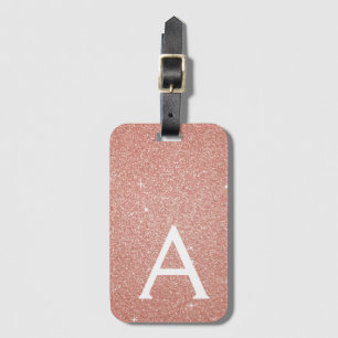 Pink Rose Gold Sparkle Glitter Monogram Name Luggage Tag