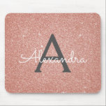 Pink Rose Gold Sparkle Glitter Monogram Name Mouse Pad<br><div class="desc">Blush Pink - Rose Gold  and Charcoal Grey (Grey) Sparkle Glitter Monogram Name Mousepad for the office or back to school. This Mousepad can be customised to include your first name.</div>