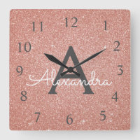 Pink - Rose Gold Sparkle Glitter Monogram Name