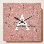 Pink - Rose Gold Sparkle Glitter Monogram Name Square Wall Clock<br><div class="desc">Blush Pink - Rose Gold Sparkle Glitter Monogram Name and Initial Serving Wall Clock. The Wall Clock makes the perfect gift for someone who loves pink sparkle glitter.</div>
