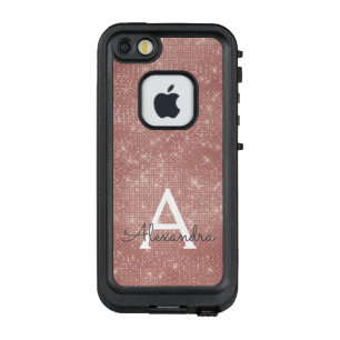 Pink Rose Gold Sparkle Modern Monogram Name LifeProof FRÄ’ iPhone SE/5/5s Case