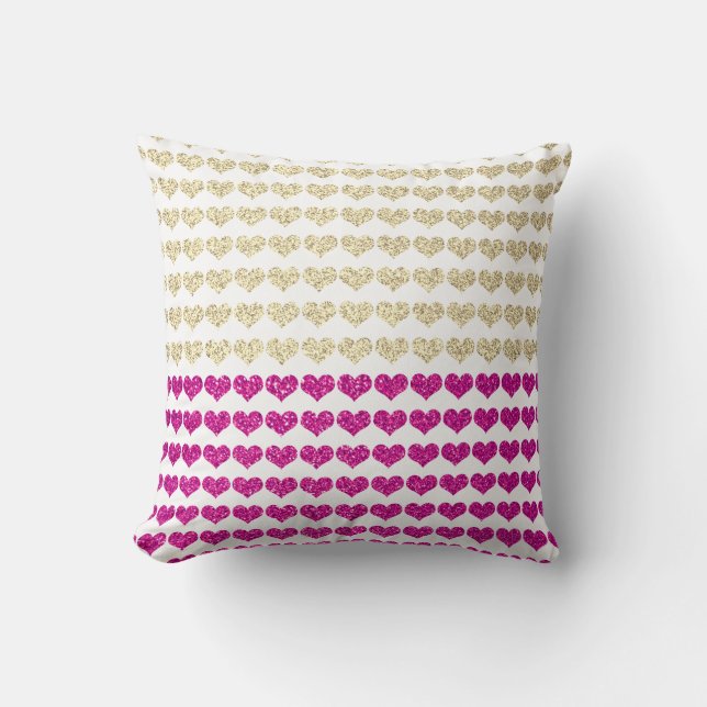 Pink Rose Gold Sparkly Glittery Hearts Patterns Cushion (Front)