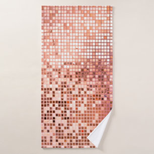 Pink rose gold square mosaic tiles bath towel