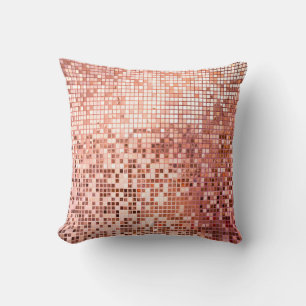 Pink rose gold square mosaic tiles cushion
